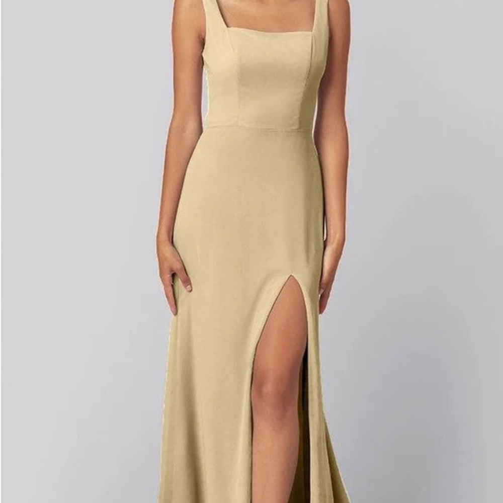 Kennedy Blue Champagne Sheath Dress with Square Neck and Slit